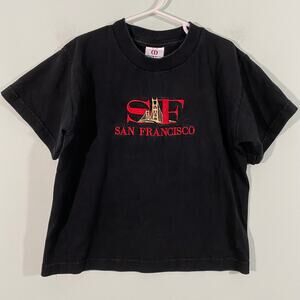 Vtg Intex Youth Black Embroidered San Francisco Short Sleeve Tee Sz M Made In US